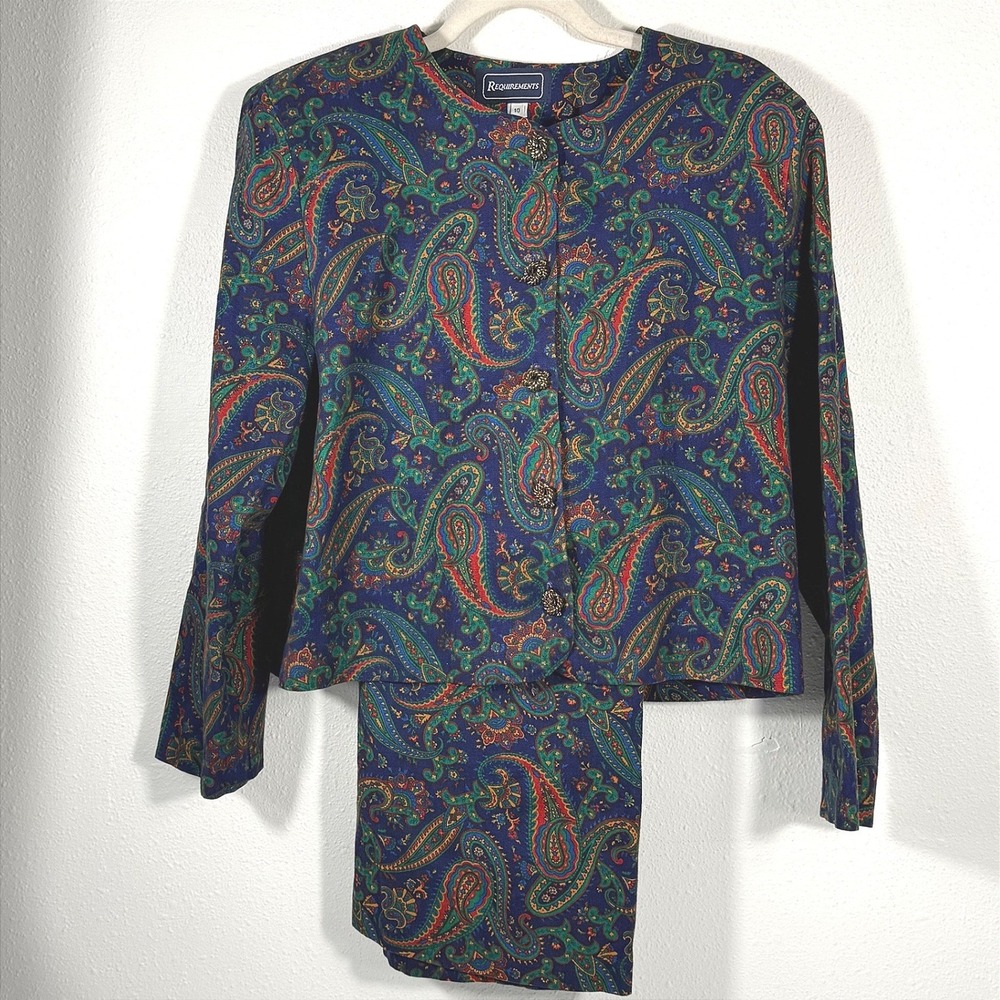 Vintage Requirements Paisley Skirt Suit Set 100% Cotton Made‎ in USA Sz 10 Retro